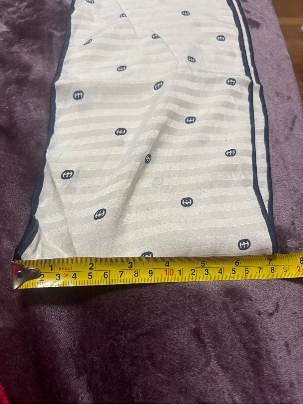 Gucci Ivory Scarf with Brown Belt Print and Navy Trim